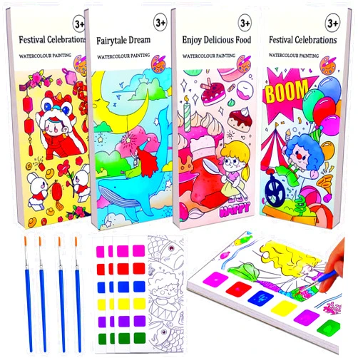 YXOTJHS 4Pack Water Color Paint Sets for Kids, Pocket Watercolor Painting Book, Coloring Books for Kids Ages 4-8, Mess Free Coloring for Toddlers, Arts and Crafts for Girls Boys