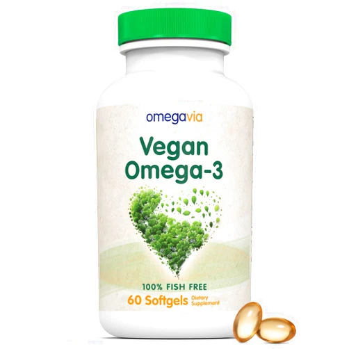 OmegaVia Vegan Omega 3 Supplement, 60 Softgels, Algae Omega 3 Fish Oil Alternative, 300mg Vegan DHA Omega-3 Fatty Acids, Plant Based, Planet and Ocean Friendly, IFOS 5 Star Tested
