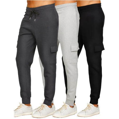 PURE CHAMP Mens 3 Pack Fleece Active Athletic Workout Jogger Sweatpants for Men with Zipper Pocket and Drawstring Size S-3XL