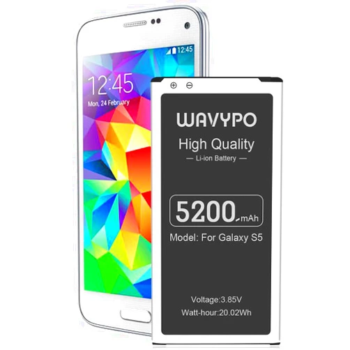 WAVYPO Battery for Galaxy S5, (Upgraded) 5200mAh S5 Battery Li-Polymer Replacement Battery for Samsung Galaxy S5 G900A AT&T, SM-G900V, G900F, G900H, G900R4, I9600, SM-G900P, SM-G900T, S5 Active Battery