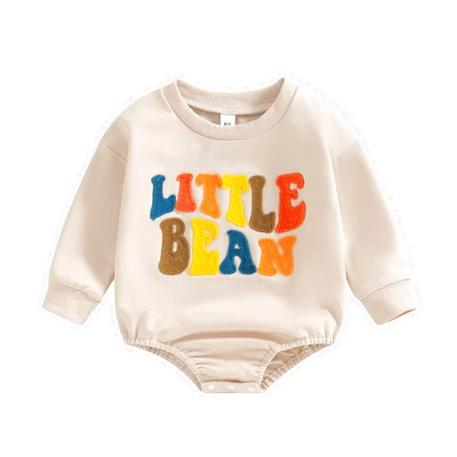 Chloefairy Newborn Baby Boy Girl Bubble Romper Little Bean Onesie Sweatshirt Long Sleeve Oversized Bodysuit Fall Outfit