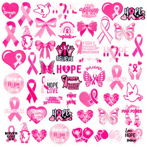Yuxung 48 Pcs Breast Cancer Awareness Iron on Patches Pink Ribbon Iron on Patches Sew Iron on Applique Embroidered Patches Decorative Repair Patch DIY Crafts Accessories Gift for Clothing Hat