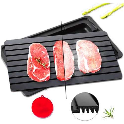 YUNDOOG Defrosting Tray for Frozen Meat Rapid and Safer - Thawing Tray for Frozen Meat with Drip Tray - Natural Heating Defroster Tray Miracle Thaw Large Size Upgrades 6mm