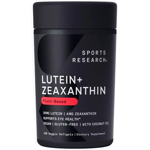 Sports Research Vegan Lutein + Zeaxanthin (20mg) with Organic Coconut Oil for Better Absorption - Supports Vision & Eye Health - Vegan Certified & Non-GMO Verified (120 Softgels)