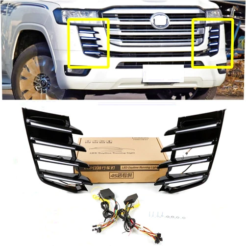 ECAHAYAKU Compatible with Toyota Land Cruiser LC300 2022-2025 Front LED Fog Lamp Daytime Running Light With Amber Turn Signal Lamp LC300 Accessories