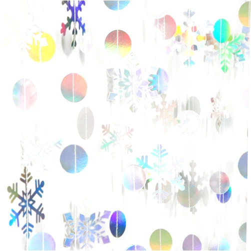 Lasting Surprise Snowflake-Snow Iridescent-Holographic Christmas Party-Decoration Garland - 52Ft Winter Wonderland Frozen Hanging Paper Streamers,Birthday New Year Supplies Decor Lasting Surprise