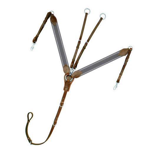 ExionPro Exion 3 Point Horse Leather Padded Breastplate with Running Attachment - Grey Elastic | English Leather Horse Elastic Breastplate (Conker (Tan Brown), Vegetable Tanned Leather - Full Size)