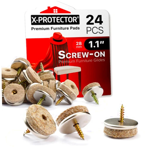 X-Protector Screw-On Felt Pads X-Protector – 24 Felt Chair Pads for Hardwood Floors 1.1