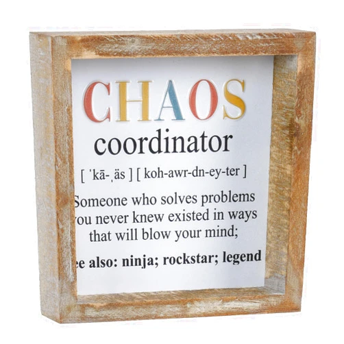 FESTWIND Office Gifts, Wooden Decorative Sign for Tabletop Shelf Mantel Home Office, Chaos Coordinator Gifts For Women, Funny Christmas Gifts For Boss Office Coworkers, Office Decor for Desk