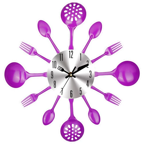 CIGERA 14 Inch Cutlery Kitchen Wall Clocks with Fork and Spoon Dial, Silent Clock Movement and Battery Operated, Great Wall Decor and Nice Housewarming Gifts