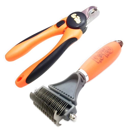 GoPets Grooming Kit Bundle with 2 Sided Dematting Comb and Deshedding Rake + Nail Clipper for Dogs and Cats includes Nail File and Trimmer
