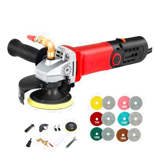 HaTur Wet Polisher 860 W / 110 V Wet Buffer with 4'' Diamond Polishing Pad Low-noise Stone Polisher Variable Speed Buffing Machine for Concrete, Marble, Granite, Ceramic Tile