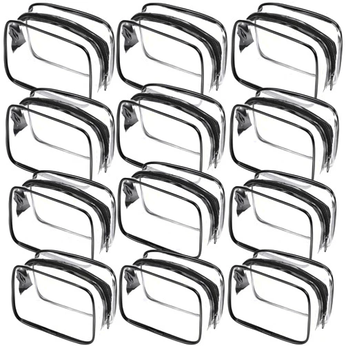 Weewooday 12 Pieces Clear Cosmetics Bag PVC Zippered Clear Toiletry Carry Pouch Cosmetic Makeup Bag Waterproof Makeup Vinyl Plastic Organizer Case for Vacation Bathroom(Black,Small)