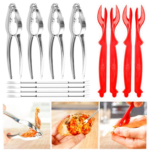 N\P 12 Piece Seafood Tools Set Nut Cracker Crab Lobster Set, includes 4 Stainless Steel Crab Cracker, 4 Crab Leg Forks Pick, 4 Opener Shellfish Lobster Leg Sheller, Perfect for kitchen, Party, Picnics