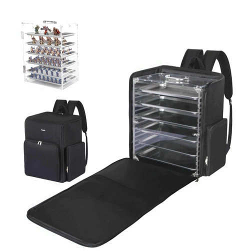 Famard Miniatures Storage Case with Backpack,Magnetic Wargame Miniature Army Carrying Case,Clear Acrylic Board Game Miniatures Display Case Compatible with Warhammer 40k