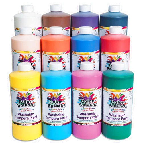 S&S Worldwide Washable Tempera Paint, 16 oz. Assortment (Set of 12), Full Color Range