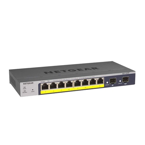 NETGEAR 10-Port PoE Gigabit Ethernet Smart Switch (GS110TP) - Managed, with 8 x PoE+ @ 55W, 2 x 1G SFP, Optional Insight Cloud Management, Desktop or Wall Mount, and Limited Lifetime Protection