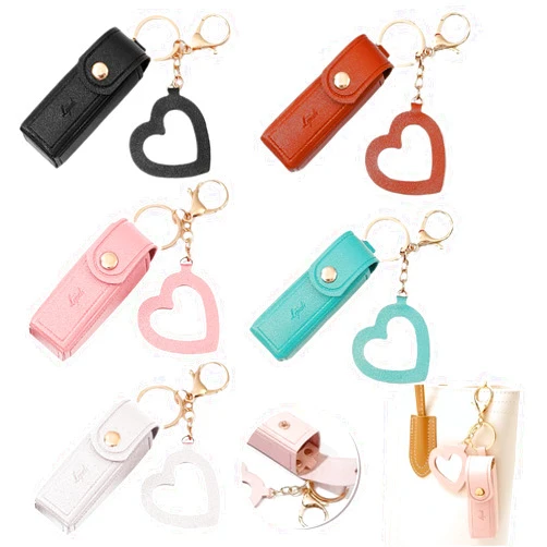 KuuGuu 5 PCS Lipstick Holder Keychain PU Leather Potable Chapstick Holder with Mirror Soft Lip-Balm Holder Travel Storage Case, Lipstick Pouch, Mini for Chapstick Perfume Fingernail Polish