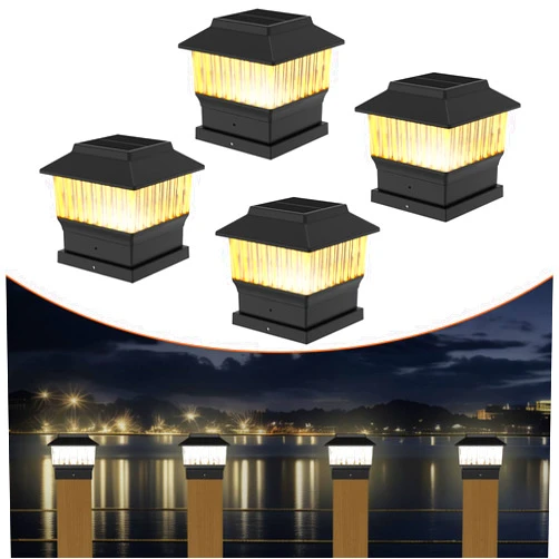 Involux Modern Solar Post Cap Lights #2 (fits The Post of True 4x4, Nominal 5x5), 50 Lumens with Three Color Temperature Options, Outdoor Deck Fence Post Light, Waterproof, Black, 4 Pack