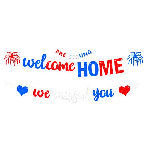 Ushinemi Pre-Strung Glitter Welcome Home We Missed You Banner, NO DIY Patriotic Welcome Home Decorations Military Army Returning Homecoming Party Supplies, Red White and Blue