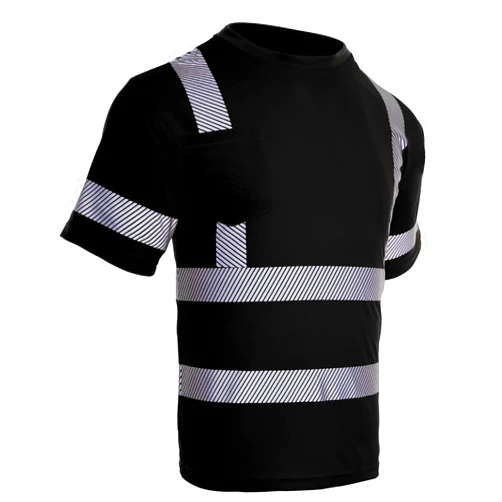 BLKNIGHTS High Visibility Reflective Safety Shirt for Men ANSI Class 2 Construction Work Black Short Sleeves Shirt
