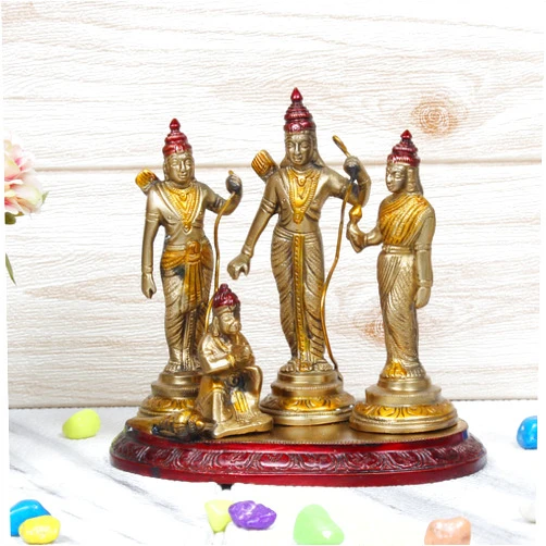 Artvarko™ Ram Darbar Statue Shree Ram Ji Sita Laxman Hanuman Home Décor Brass Metal Bhagwan Idol Murti for Mandir Temple Gift Height 7 Inches.