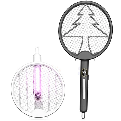SEPSUMMER Mosquito Zapper, Bug Zapper Electric Fly Swatter, Purple Light Electric Fly Repellent Racket, Foldable Swivel 2 in 1 USB Rechargeable with Digitally Displayed Hangable Mosquito Swatter Racket