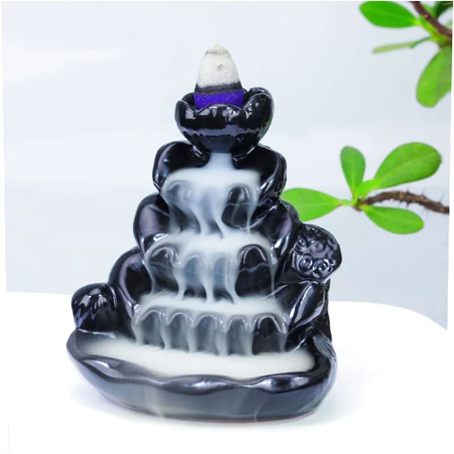 WEWAYSMILE Ceramic Waterfall Incense Burner, Backflow Incense Holder, Incense Cone Burner for Yoga Meditation and Home Decor (Lotus Leaf)