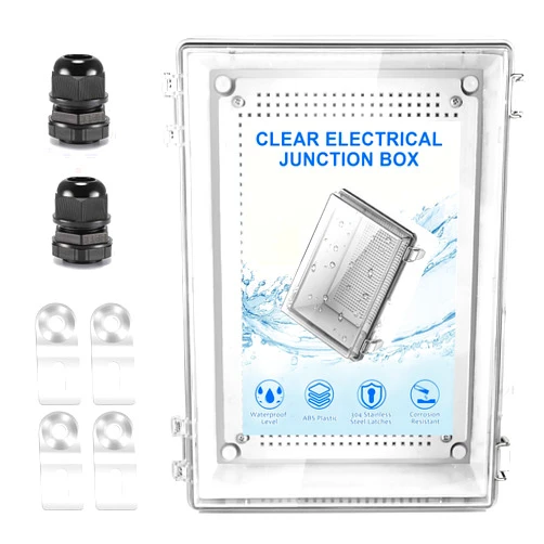 Ansgery Waterproof Outdoor Junction Box, Electrical Junction Box Outdoor,IP67 ABS Plastic Junction Box with Mounting Plate, Wall Brackets, Cable Glands,Weatherproof for Projects(15.7