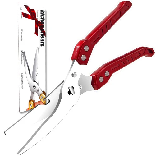 SLEMOON Poultry Shears, Heavy Duty Kitchen Shear for Spatchcocking Chicken and Turkey,Meat,Kitchen Scissors for Food,Spring-loaded Handles, Thick Blades and Safety Lock,Burgundy