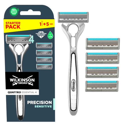 Wilkinson Sword Quattro Titanium Sensitive 4 Razors + 1 Blade – Pack of 5)