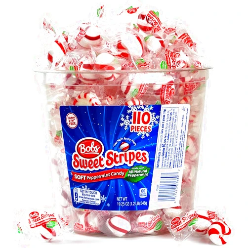 SWEETSIDE CANDY CO. Sweet Stripes Soft Peppermint Candy Individually Wrapped Mints - Delicious Soft Mints Bulk Peppermint Puffs Perfect Holiday Candy for Snacking and Sharing with Family and Friend, 110 Count