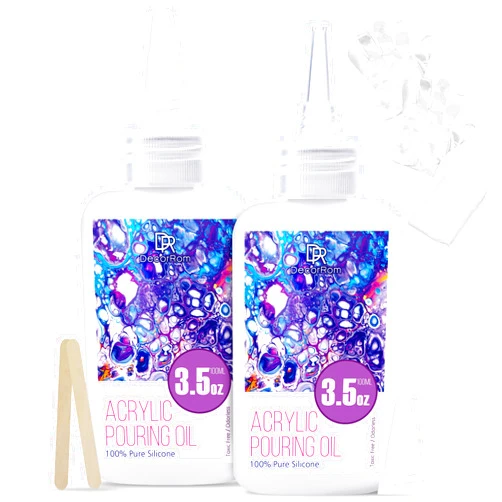 DecorRom Silicone Pouring Oil - 7 Ounce 100% Silicone Acrylic Pouring Oil for Dramatic Cell Creation, Acrylic Paint Pour - Silicone Oil for Medium Compatible with Painting Acrylics, Watercolor, Cell Activator