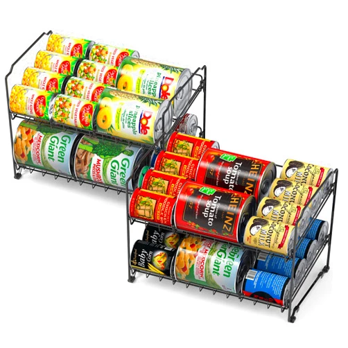 Simple Houseware 2 Tier Can Rack, Black - 2 Pack