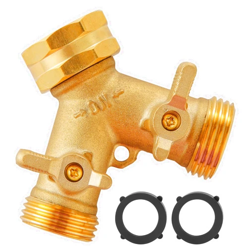 BILAL Garden Hose Splitter 2 Way Heavy Duty, Outdoor Faucet Splitter 2 Way, Solid Brass Spigot Splitter Hose Y Splitter with Shutoff Valve
