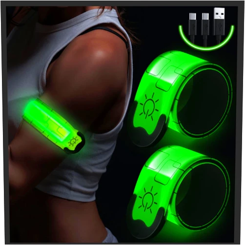 Simket LED Armband Rechargeable for Running Walking at Night (2 Pack), Running Lights for Runners, Running Lights, High Visibility Reflective Running Gear Adjustable Light Up Bands for Men Women Kids