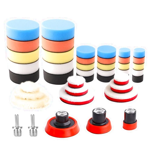 ZFE Car Foam Drill Polishing Pad Kit, 44Pcs 1inch 2inch 3inch Detail Polishing Buffing Pad Mix Size Car Detailing Kit with 5/8-11 Thread Backing pad & Adapters for Buffer Polisher Polishing, Buffing