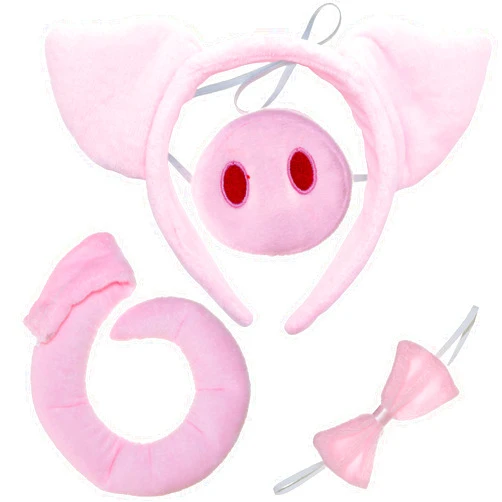 Skeleteen Pig Costume Accessories Set - Fuzzy Pink Pig Ears Headband, Bowtie, Snout and Tail Accessory Kit for Piglet Costumes for Toddlers and Kids