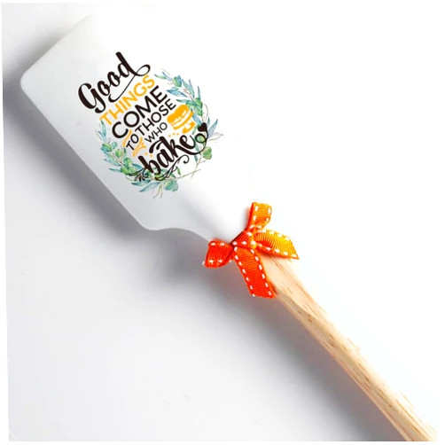 HuJiao-Zi Cute Silicone Spatula-Good Things Come To Those Who Bake, Wooden Handles With Bow,Modern Farmhouse Kitchen Decor,for Chef,Bakers, Baking Lovers Kitchen Supplies Housewarming Gifts