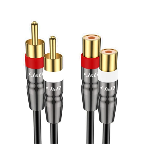 J&D 2 RCA Extension Cable Male to Female, Copper Shell Gold-Plated 2RCA Male to 2RCA Female Cable Stereo Audio Extender Cord Adapter, 9 Feet