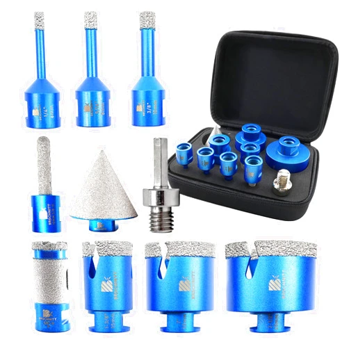BRSCHNITT Diamond Core Drill Bit Set - BRSCHNITT 10pcs Tile Hole Saw Kit Diamond for Porcelain Tile Ceramic Marble Granite Drilling,Finger Chamfer Bit