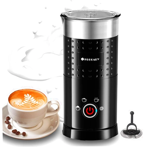 Huogary Electric Milk Frother and Steamer - 4 In 1 Automatic Milk Steamer,300ml/10.1oz Hot& Cold Foam Maker and Milk Warmer For Latte,Cappuccinos,Macchiato,Silent Working,Black,120V
