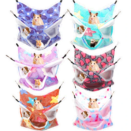 Sadnyy 6 Pieces Guinea Pig Rat Hammock Three Layer Ferret Bed Small Animal Hanging Hammock Pet Cage Hammock for Chinchilla Rat Sugar Glider Squirrel Reptiles(Fresh Pattern)
