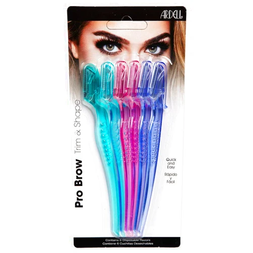 Ardell Pro Brow for Trim & Shape, Eyebrow Razor Trimmer, and Shaper with Cover, Facial Hair Removal for Women, Dermaplaning Shaver - 6 counts in 1 pack