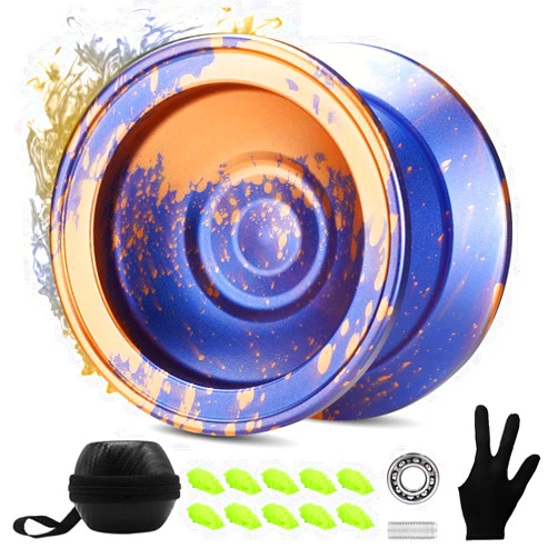 FETESNICE Yoyo Professional Responsive Yoyo for Kids Beginner, Dual Purpose Metal Yoyos, Unresponsive Yoyo for Advanced Yoyo Players with 10 Yoyo Strings + Bag + Glove(Blue-Orange)