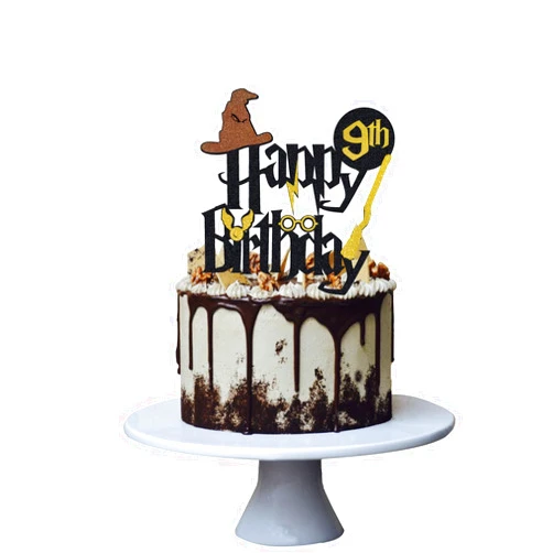LVUPKFF Wizard 9th Cake Topper, Boy and Girl 9 Happy Birthday Party Decoration - Black (5th-50th)