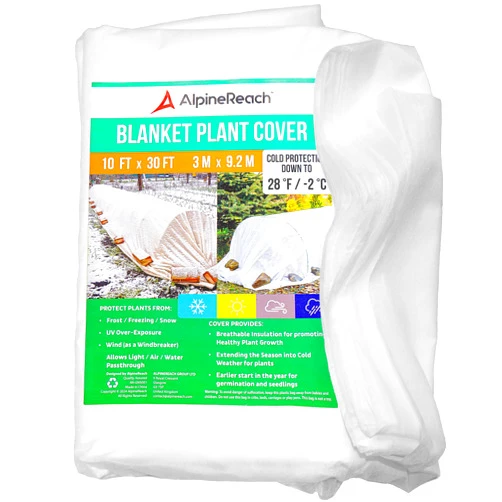 AlpineReach Plant Frost Protection Cover 10 x 30 ft - Thick 1.2 oz/yd² Freeze Blanket to Low 28 °F Temperatures Floating Row, Garden Fabric Material to Protect in Winter Cold, Gardening Down, White