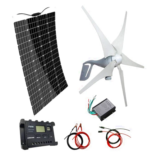 AUECOOR Solar Wind Hybrid System: 400W Wind Turbine Generator+ 120W Flexible Monocrystalline Solar Panel for Off Grid 12V Battery Charging