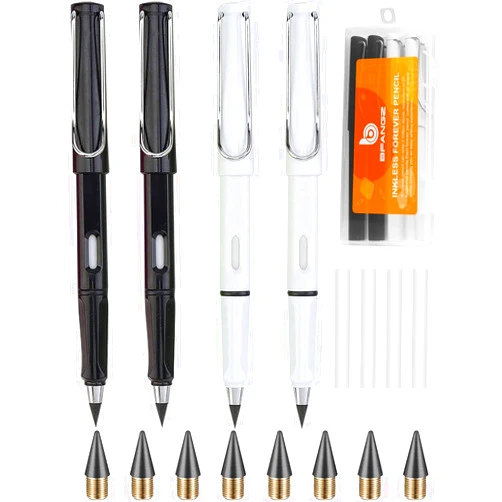 BFANGZ Infinity Forever Pencil Christmas Gifts - 0.7mm Infinite Everlasting Metal Inkless Pencils Set with Eraser, No Need Sharpened, Replace Mechanical Pen for Sketch, Drawing and Writing（With Pen Case）