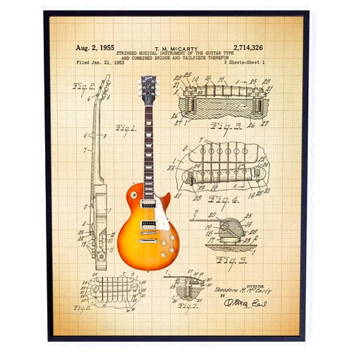 YELLOWBIRD ART & DESIGN Guitar Patent Print - Iconic Electric Guitar of Famous Musicians - Music Gift for Rock n Roll Fan, Musicians, Guitar Player - Cool Wall Art, Home Decor Artwork Poster Picture - 8x10 Unframed